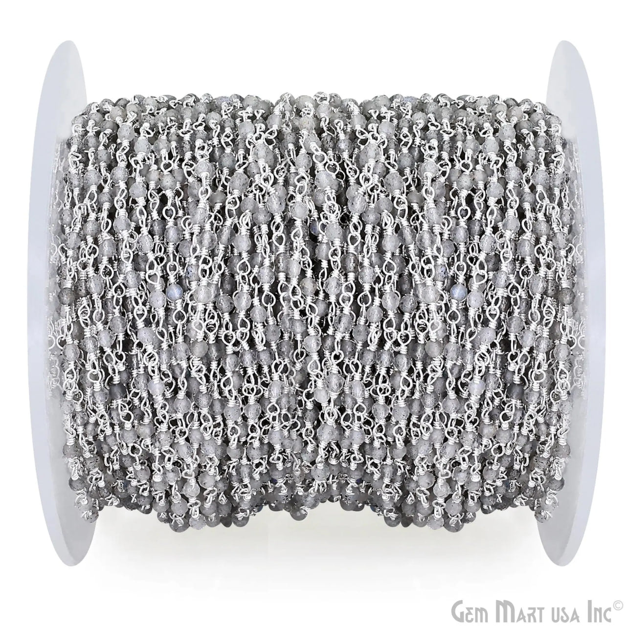 Labradorite 2-2.5mm Tiny Beads Silver Wire Wrapped Rosary Chain