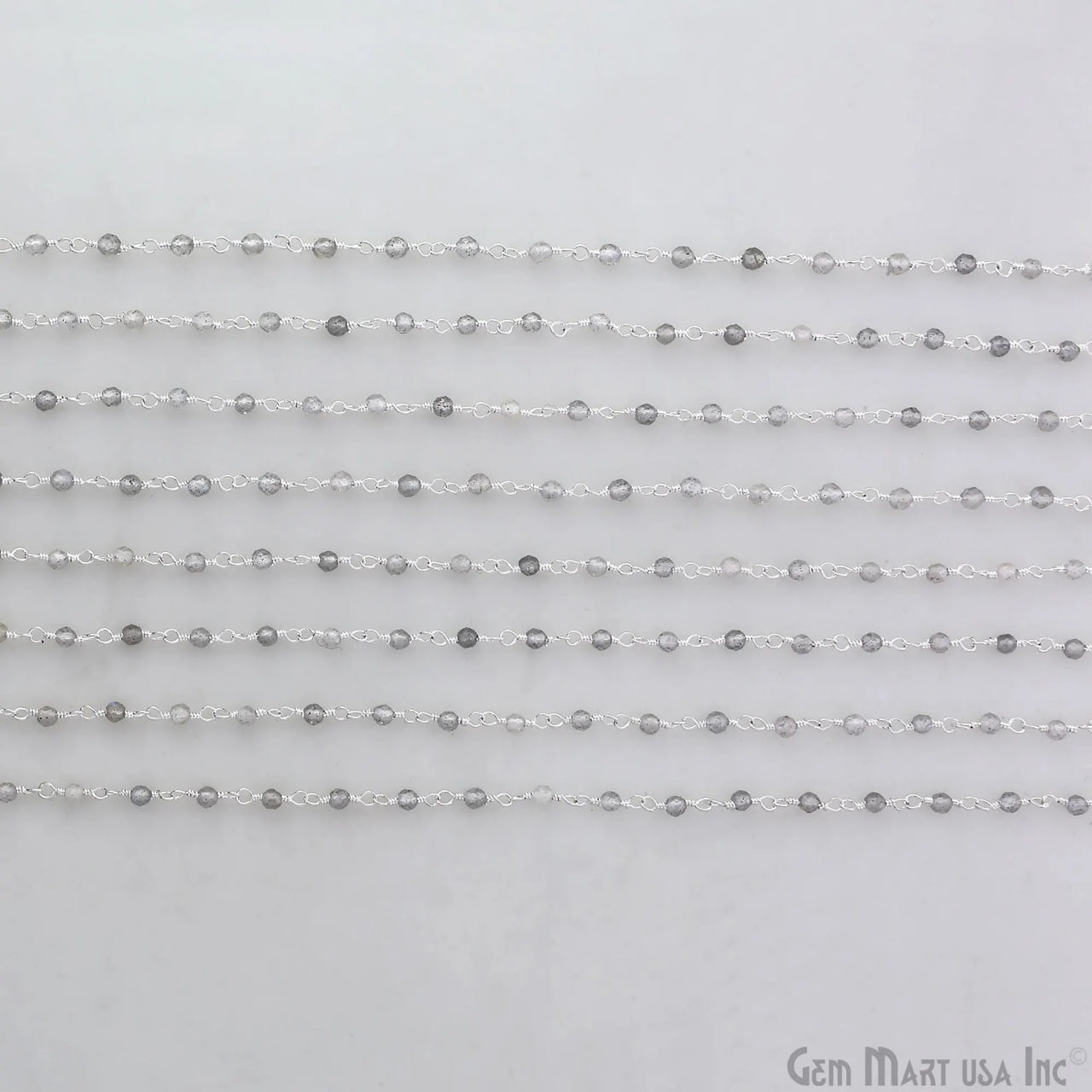 Labradorite 2-2.5mm Tiny Beads Silver Wire Wrapped Rosary Chain