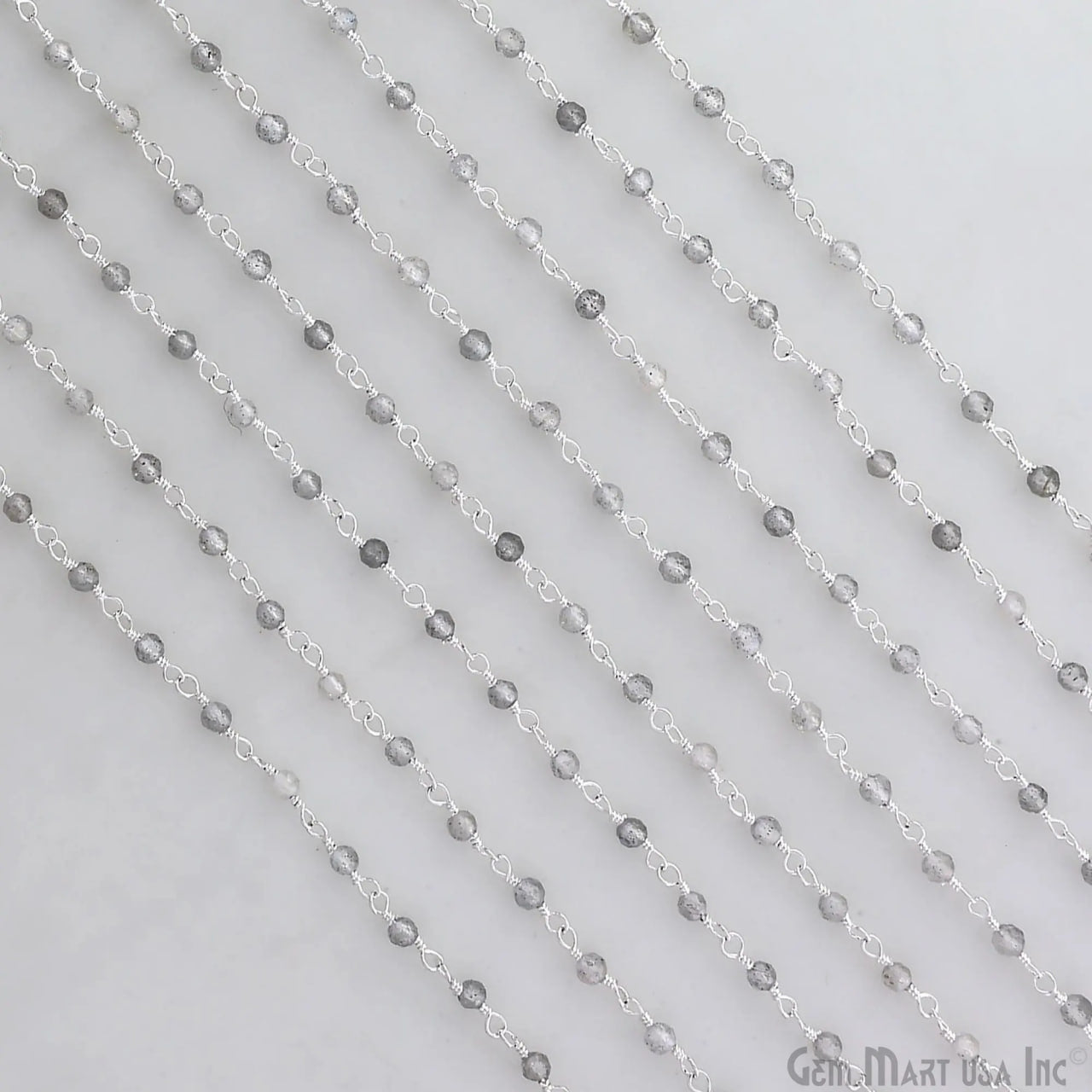 Labradorite 2-2.5mm Tiny Beads Silver Wire Wrapped Rosary Chain