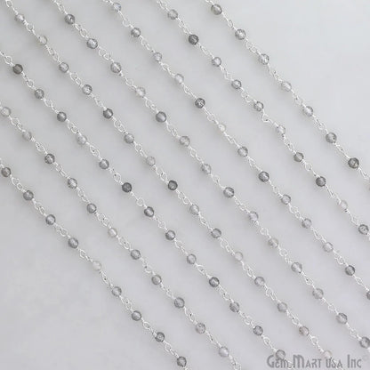 Labradorite 2-2.5mm Tiny Beads Silver Wire Wrapped Rosary Chain