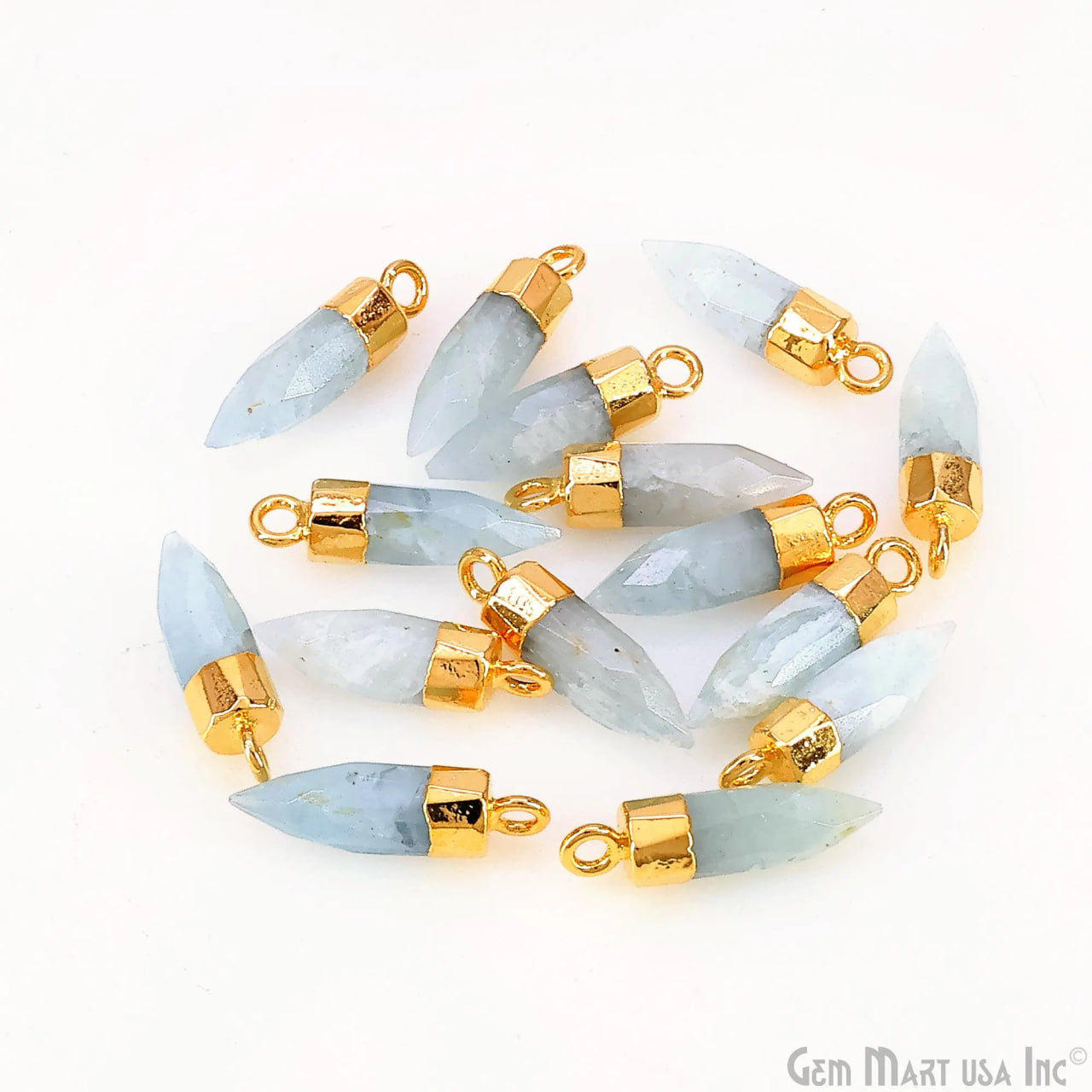 Aquamarine 17x5mm Bullet Shape Gold Electroplated Single Bail Gemstone Connector