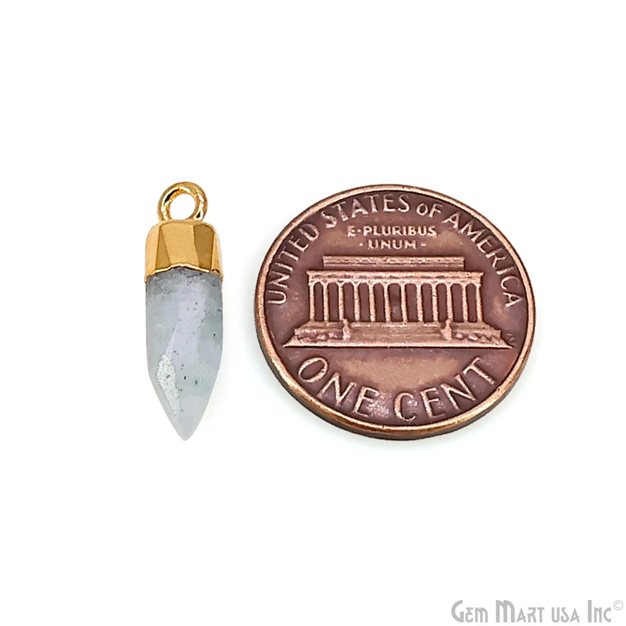 Aquamarine 17x5mm Bullet Shape Gold Electroplated Single Bail Gemstone Connector