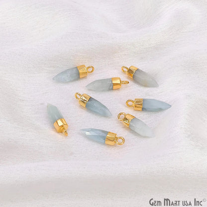 Aquamarine 17x5mm Bullet Shape Gold Electroplated Single Bail Gemstone Connector