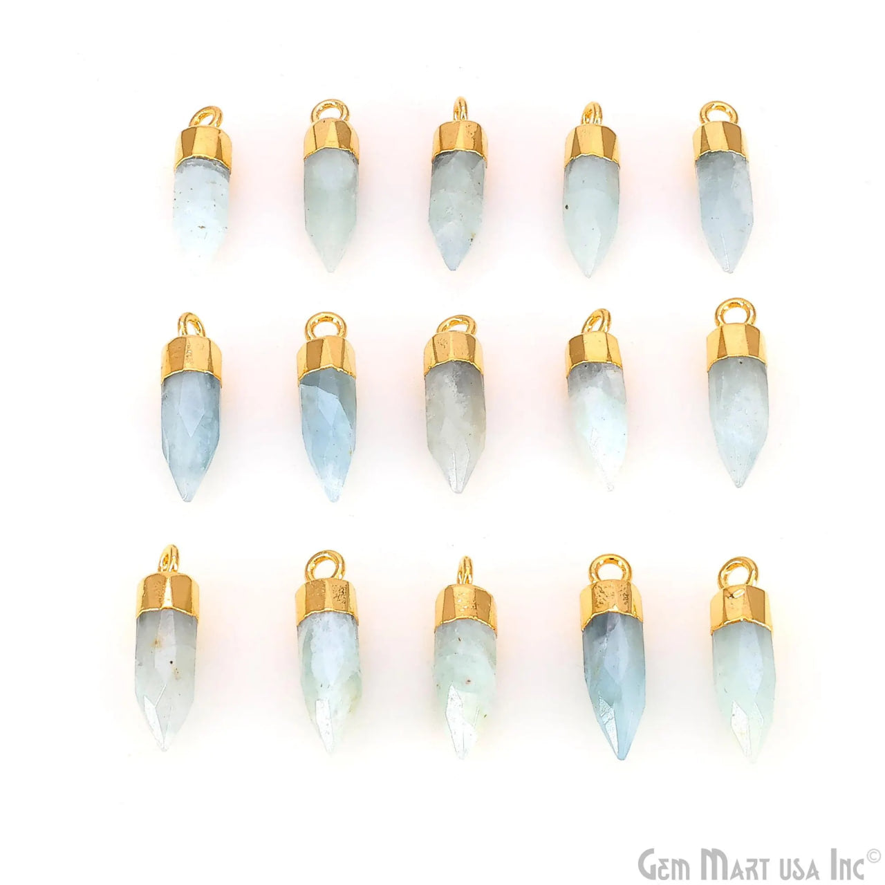 Aquamarine 17x5mm Bullet Shape Gold Electroplated Single Bail Gemstone Connector