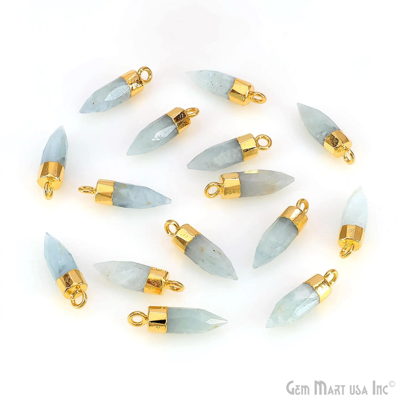 Aquamarine 17x5mm Bullet Shape Gold Electroplated Single Bail Gemstone Connector