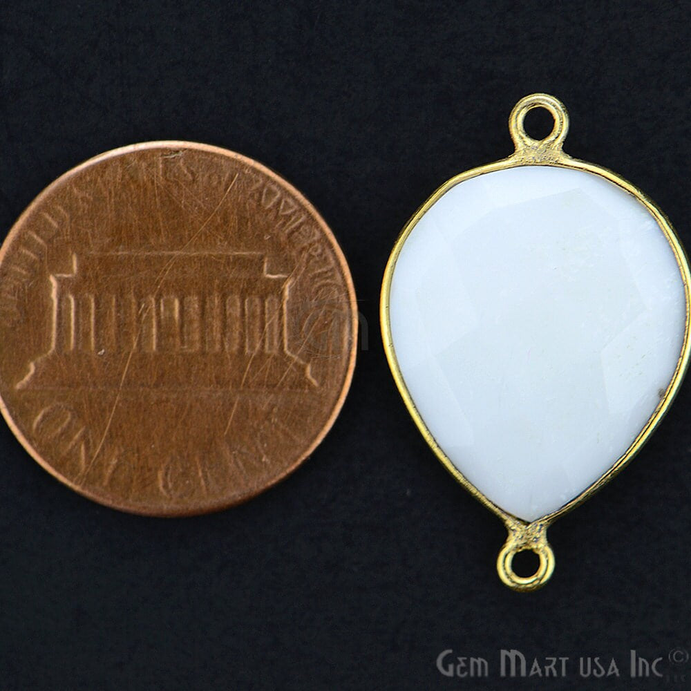 White Agate Pears Shape 13x18mm Gold Plated Double Bail Gemstone Bezel Connector