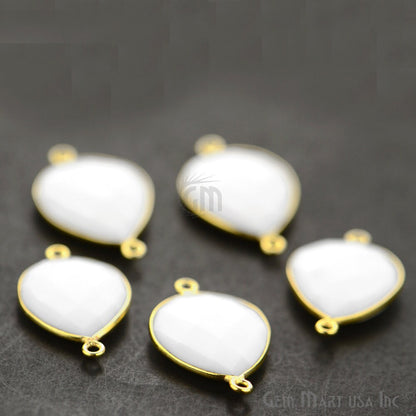 White Agate Pears Shape 13x18mm Gold Plated Double Bail Gemstone Bezel Connector