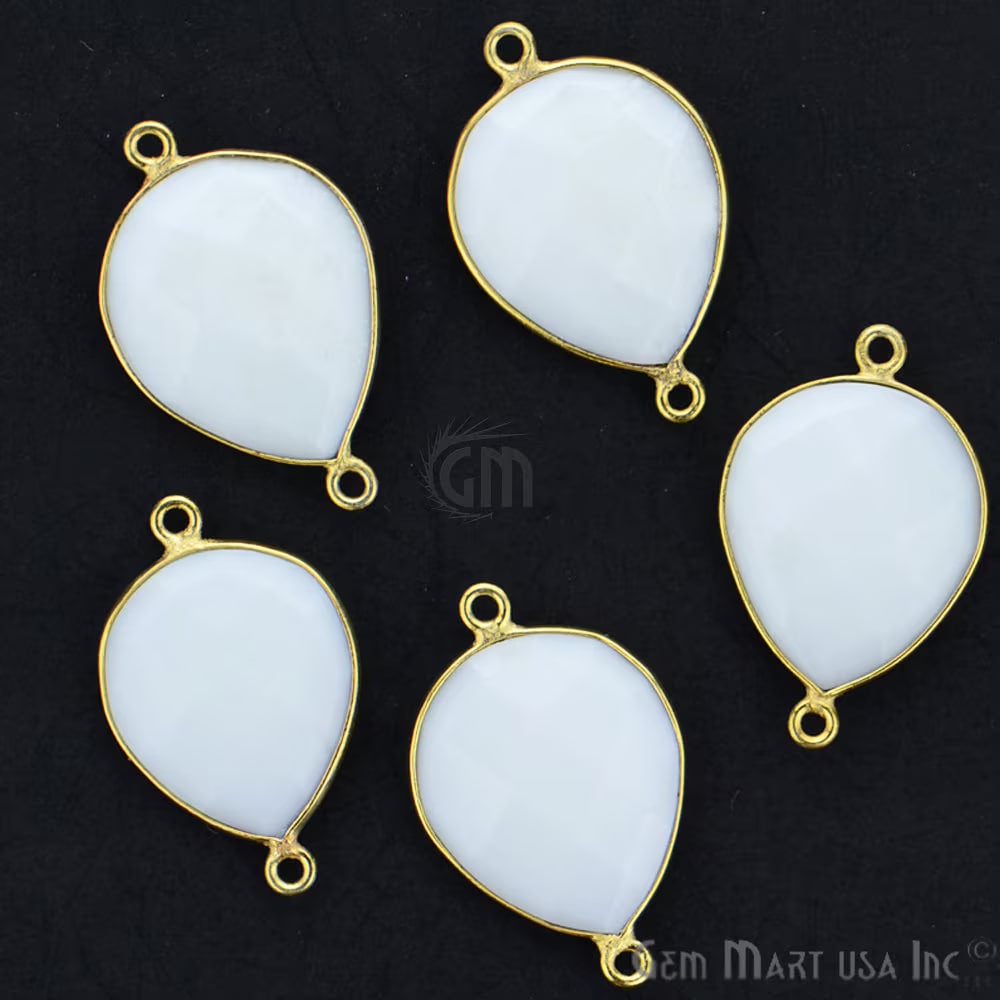 White Agate Pears Shape 13x18mm Gold Plated Double Bail Gemstone Bezel Connector