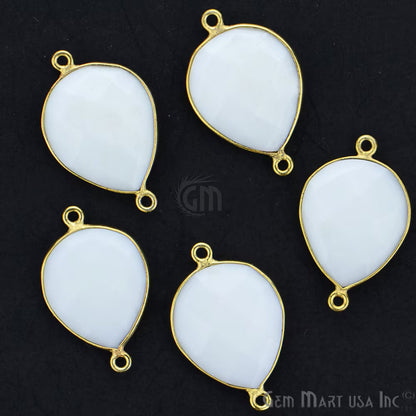 White Agate Pears Shape 13x18mm Gold Plated Double Bail Gemstone Bezel Connector