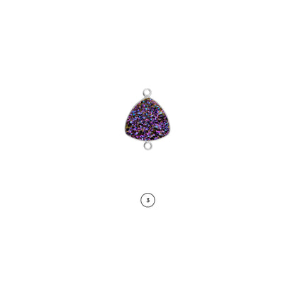 Clearance Natural Titanium Druzy 14mm Trillion Silver Plated Double Bail Bezel Gemstone Connector