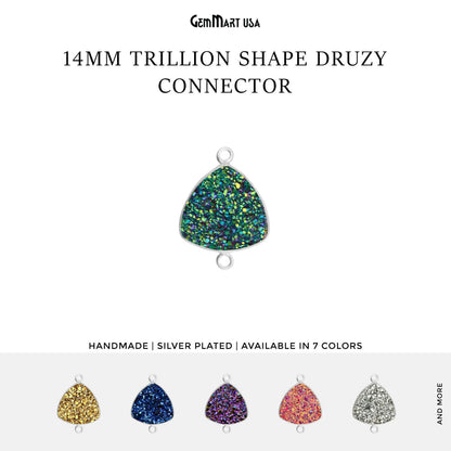 Clearance Natural Titanium Druzy 14mm Trillion Silver Plated Double Bail Bezel Gemstone Connector