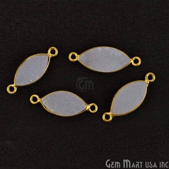 White Druzy 7x14mm Marquise Gold Bezel Double Bail Gemstone Connector