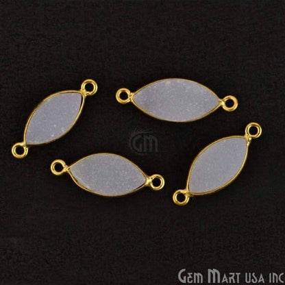 White Druzy 7x14mm Marquise Gold Bezel Double Bail Gemstone Connector