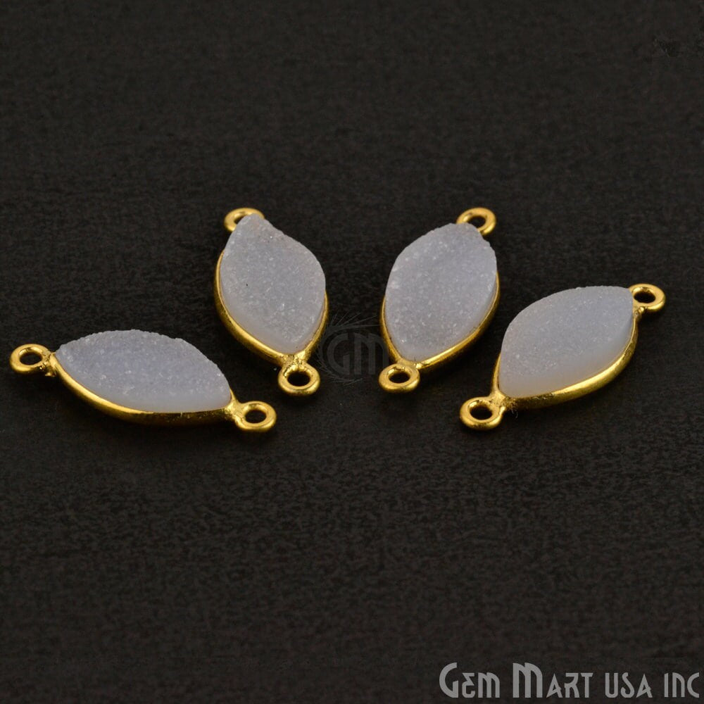 White Druzy 7x14mm Marquise Gold Bezel Double Bail Gemstone Connector