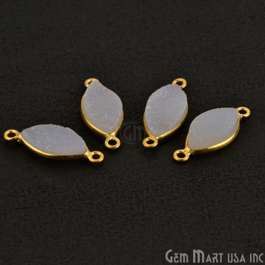 White Druzy 7x14mm Marquise Gold Bezel Double Bail Gemstone Connector