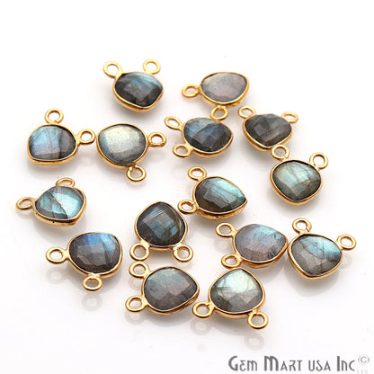 Labradorite 8mm Heart Gold Plated Bezel Cat Bail Gemstone Connector