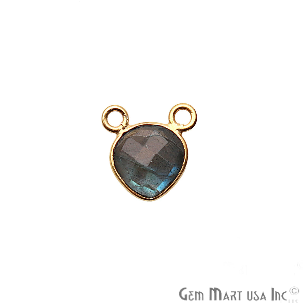 Labradorite 8mm Heart Gold Plated Bezel Cat Bail Gemstone Connector
