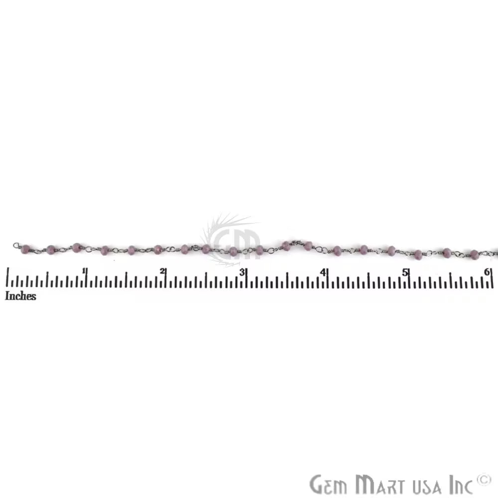 Amethyst Chalcedony 3-3.5mm Black Plated Beaded Wire Wrapped Rosary Chain