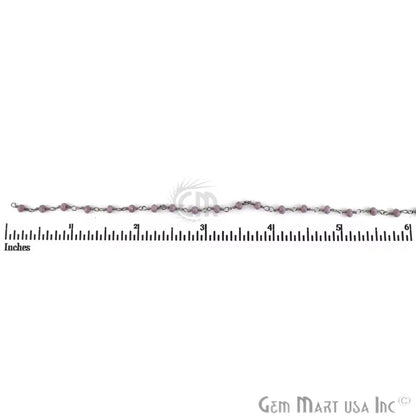 Amethyst Chalcedony 3-3.5mm Black Plated Beaded Wire Wrapped Rosary Chain