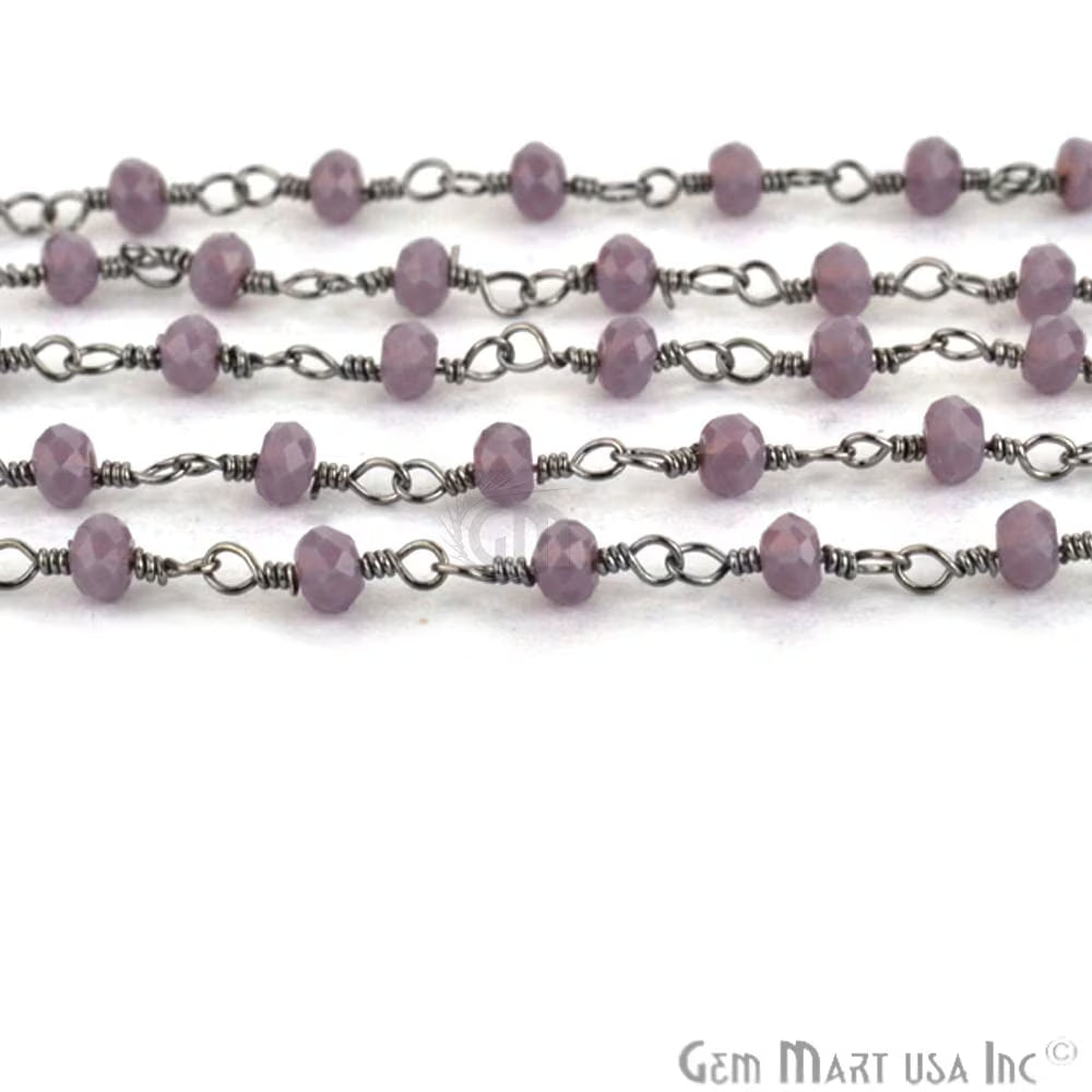 Amethyst Chalcedony 3-3.5mm Black Plated Beaded Wire Wrapped Rosary Chain