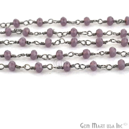 Amethyst Chalcedony 3-3.5mm Black Plated Beaded Wire Wrapped Rosary Chain