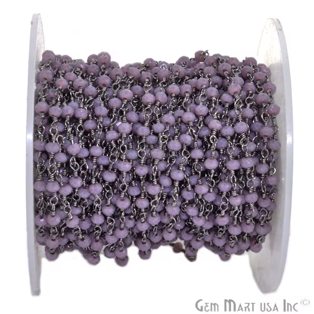 Amethyst Chalcedony 3-3.5mm Black Plated Beaded Wire Wrapped Rosary Chain