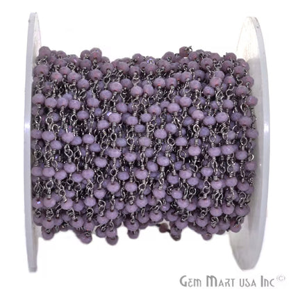 Amethyst Chalcedony 3-3.5mm Black Plated Beaded Wire Wrapped Rosary Chain