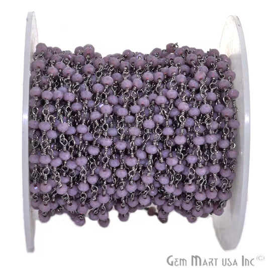 Amethyst Chalcedony 3-3.5mm Black Plated Beaded Wire Wrapped Rosary Chain