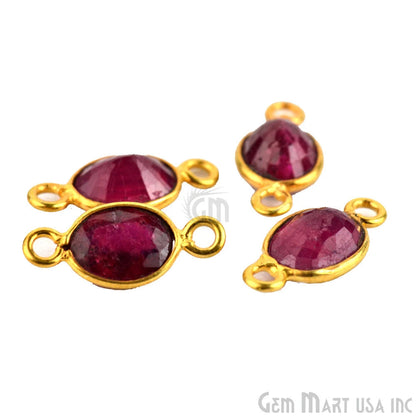 Ruby 5x7mm Oval Shape Double Bail Gold Bezel Connector