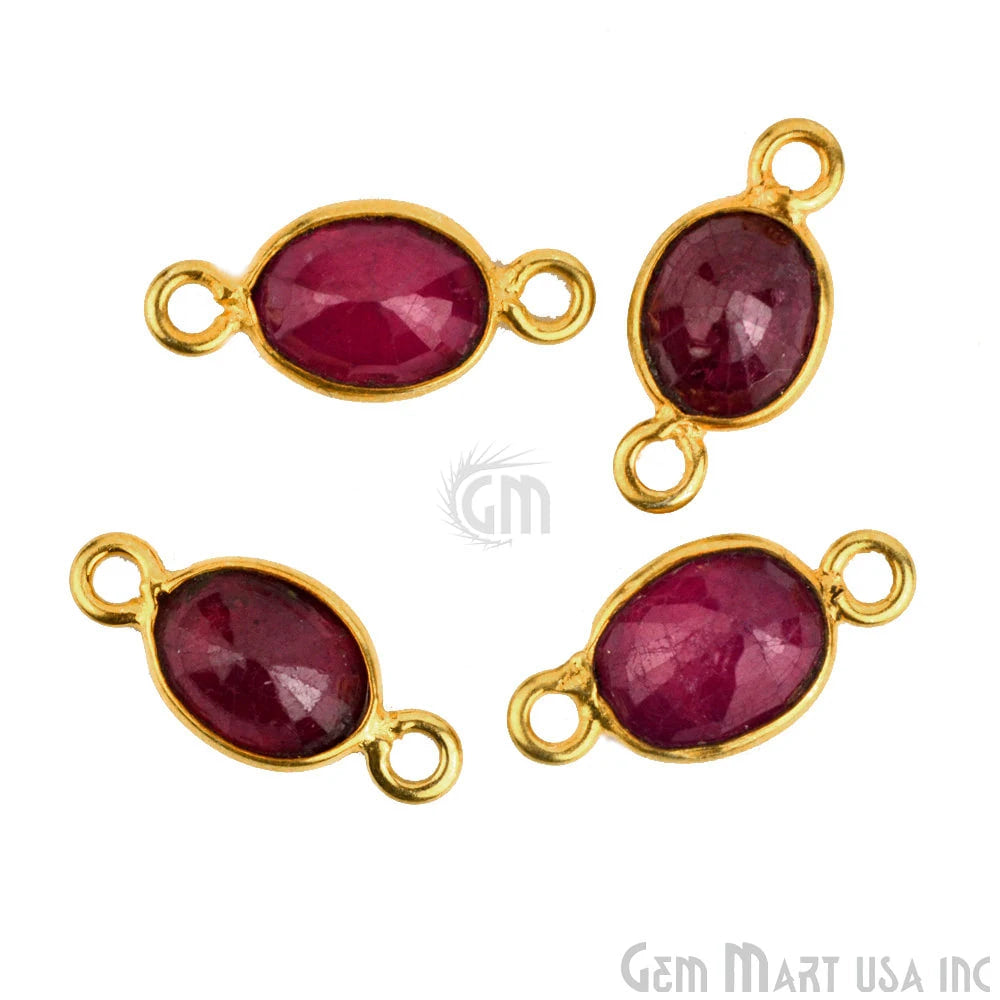 Ruby 5x7mm Oval Shape Double Bail Gold Bezel Connector