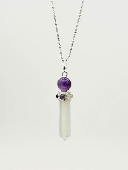 Opalite Point Chakra With Amethyst Silver Plated Gemstones Necklace Pendant