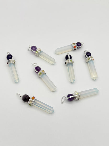 Opalite Point Chakra With Amethyst Silver Plated Gemstones Necklace Pendant