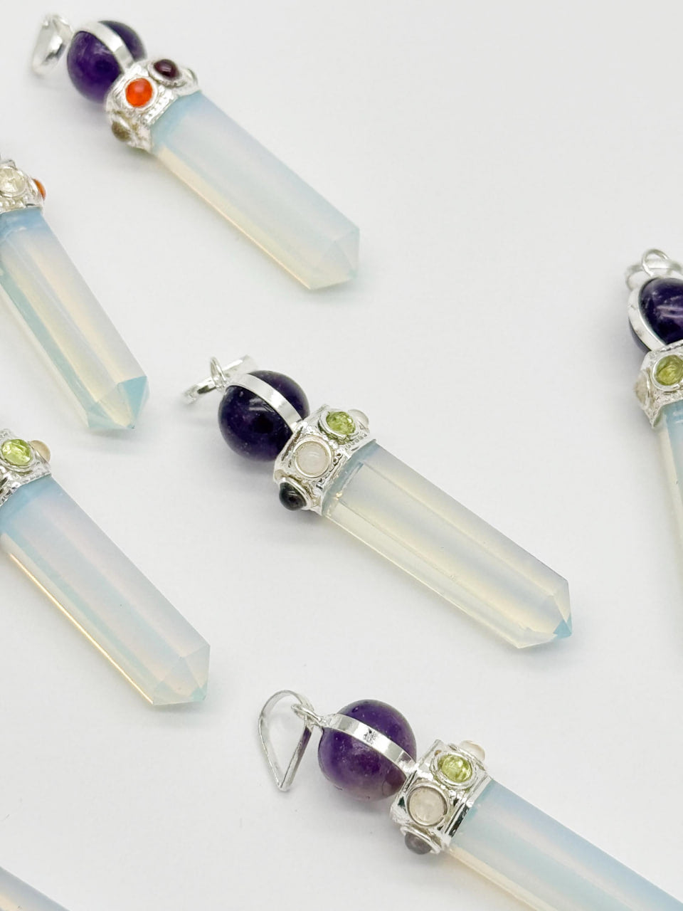 Opalite Point Chakra With Amethyst Silver Plated Gemstones Necklace Pendant