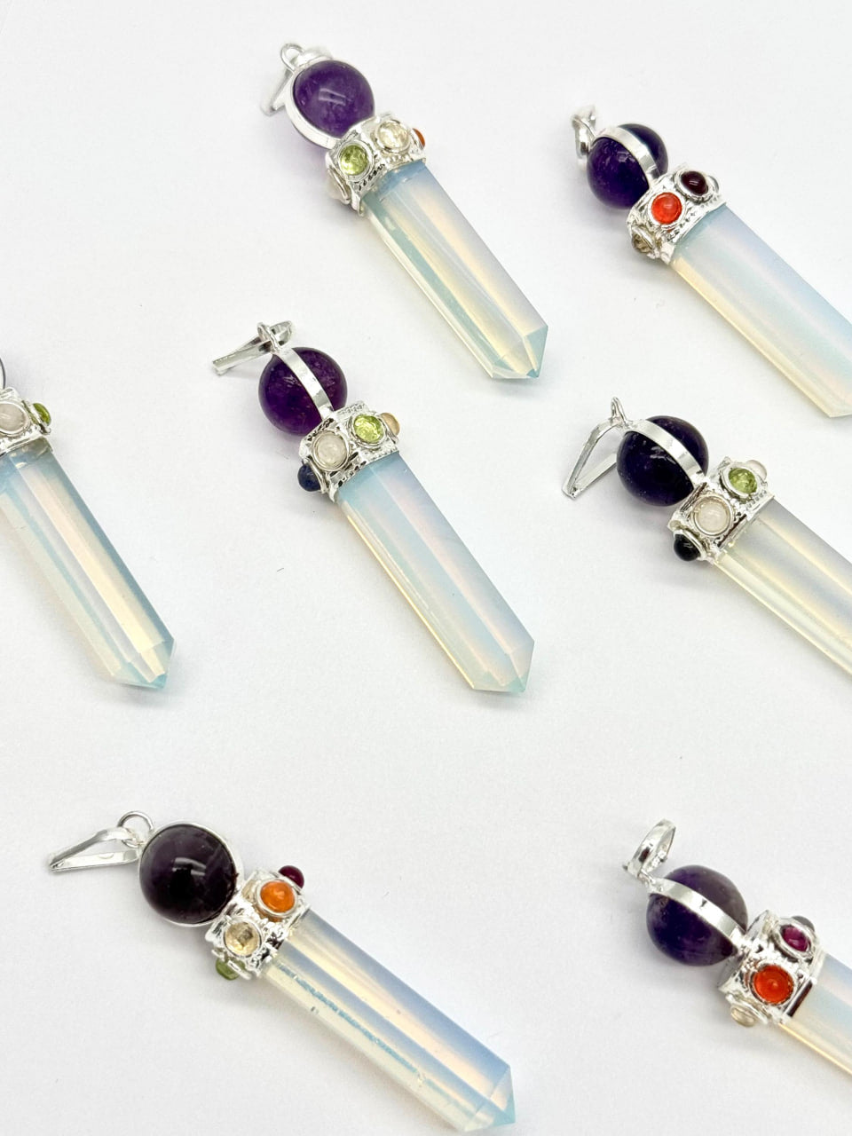 Opalite Point Chakra With Amethyst Silver Plated Gemstones Necklace Pendant