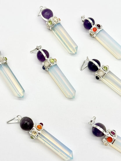 Opalite Point Chakra With Amethyst Silver Plated Gemstones Necklace Pendant