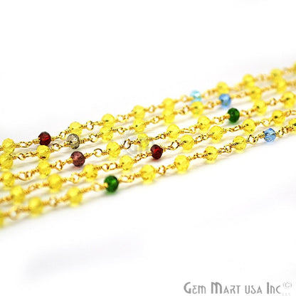 Multi Stone Cubic Zirconia Faceted Beads 2.5-3mm Gold Wire Wrapped Rosary Chain (Copy)