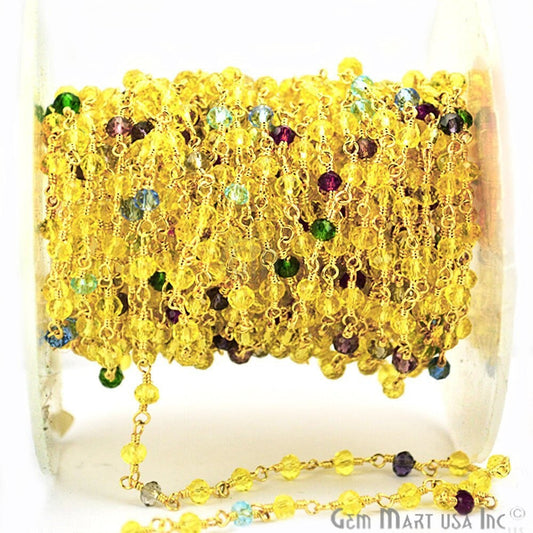 Multi Stone Cubic Zirconia Faceted Beads 2.5-3mm Gold Wire Wrapped Rosary Chain (Copy)