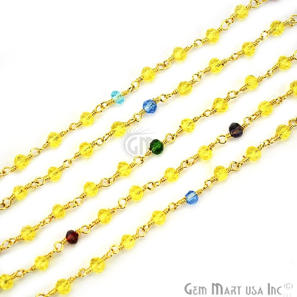 Multi Stone Cubic Zirconia Faceted Beads 2.5-3mm Gold Wire Wrapped Rosary Chain (Copy)