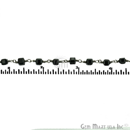 Black Spinel 4mm Black Plated Wire Wrapped Beads Rosary Chain