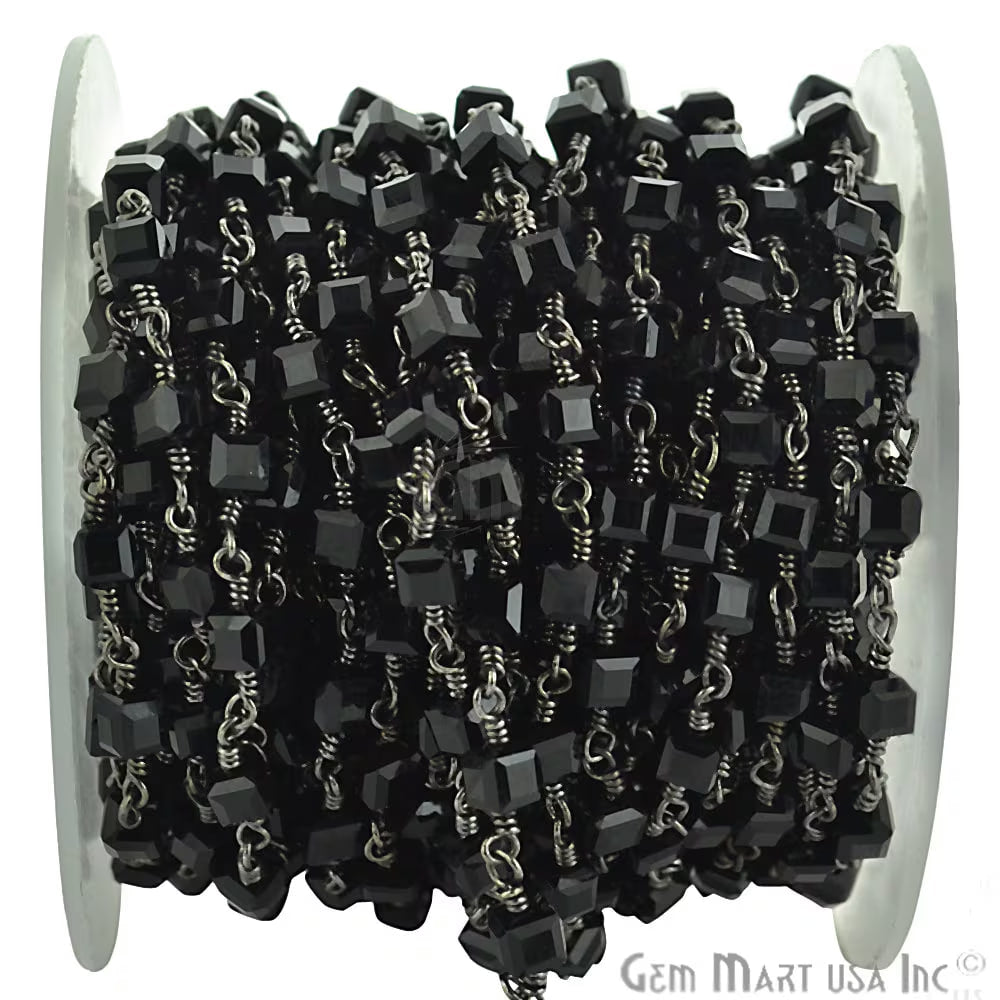 Black Spinel 4mm Black Plated Wire Wrapped Beads Rosary Chain