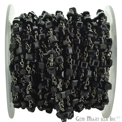 Black Spinel 4mm Black Plated Wire Wrapped Beads Rosary Chain