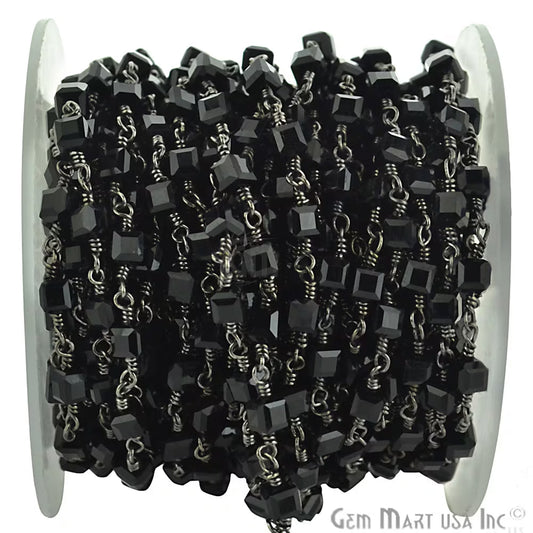 Black Spinel 4mm Black Plated Wire Wrapped Beads Rosary Chain
