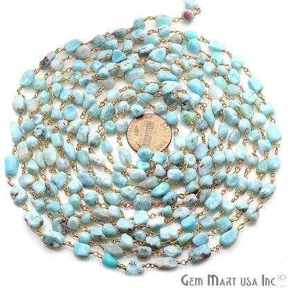 Amazonite 6x4mm Organic Shape Gold Wire Wrapped Rosary Chain