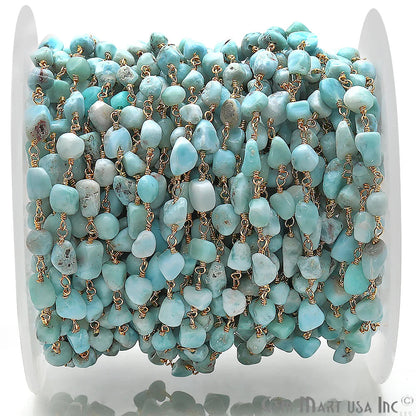 Amazonite 6x4mm Organic Shape Gold Wire Wrapped Rosary Chain