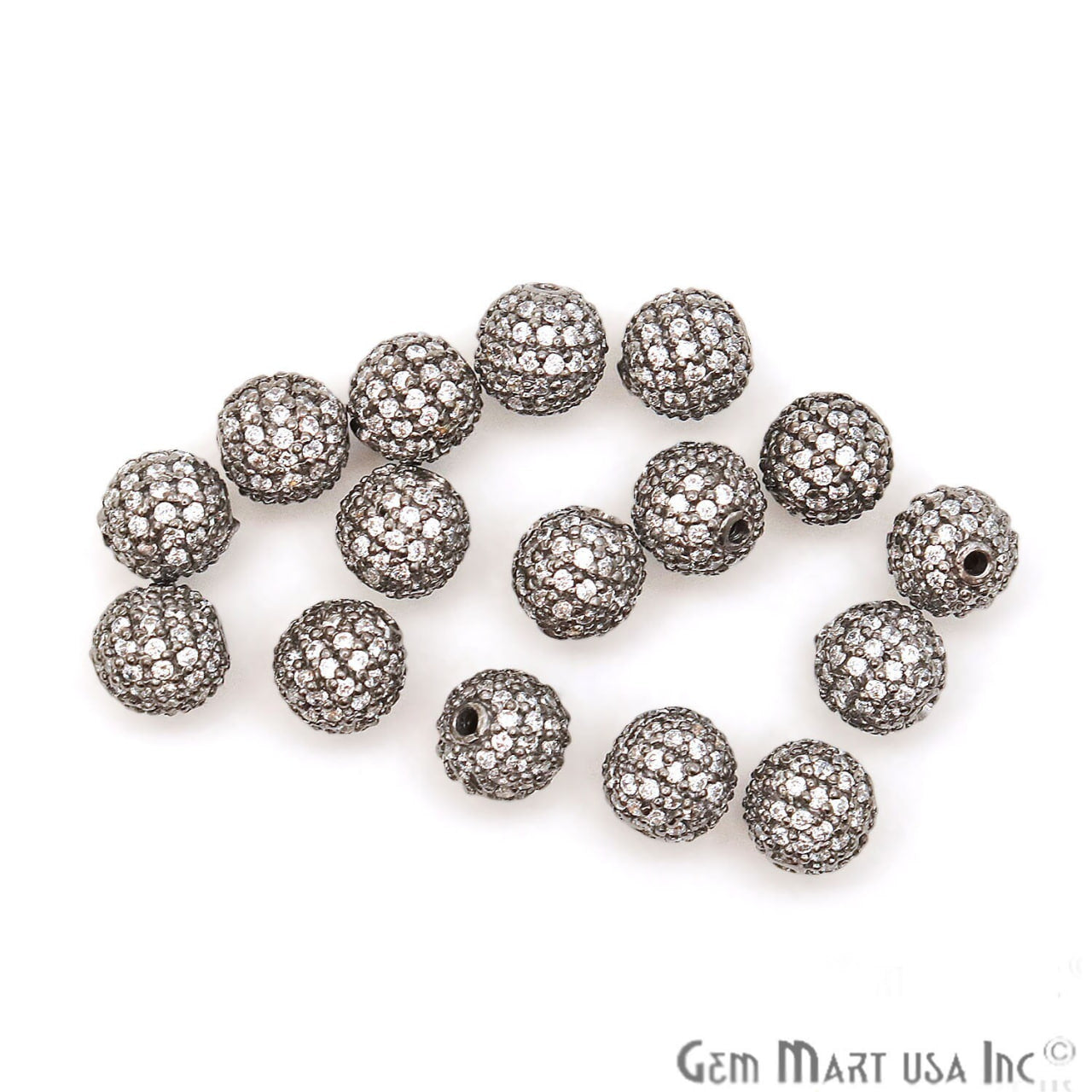 Cubic Zircon Round 6mm Beads Ball Sterling Silver Charm For Bracelet & Pendants