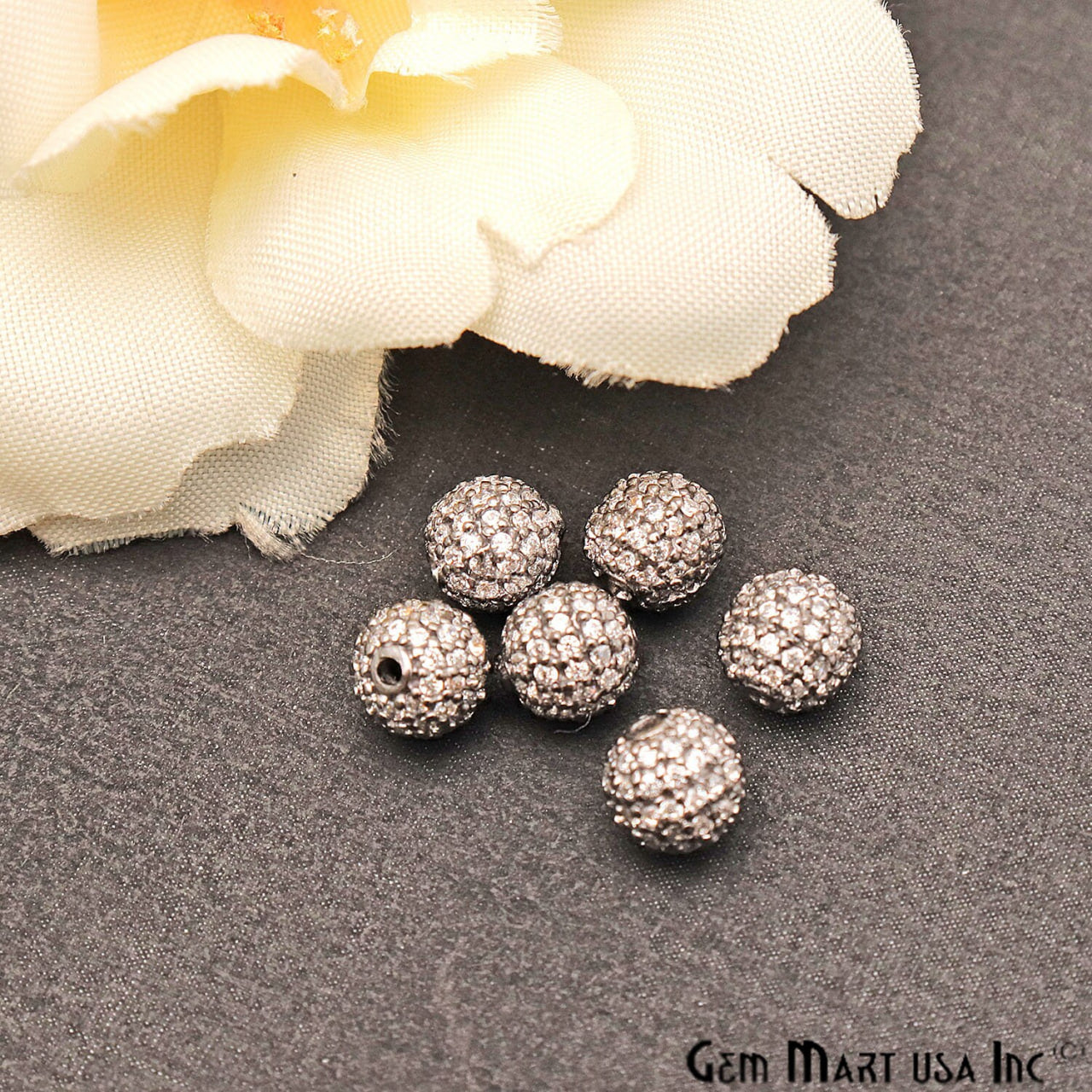 Cubic Zircon Round 6mm Beads Ball Sterling Silver Charm For Bracelet & Pendants