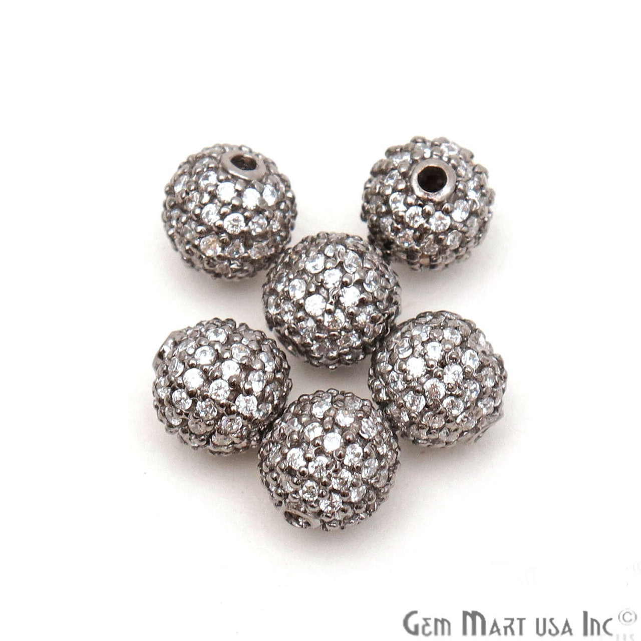 Cubic Zircon Round 6mm Beads Ball Sterling Silver Charm For Bracelet & Pendants