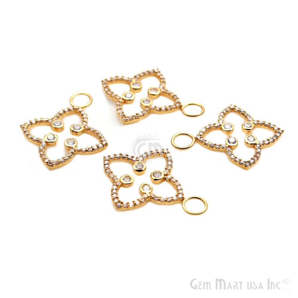 Cubic Zircon Pave 'Clover' Gold Vermeil Charm For Bracelet & Pendants