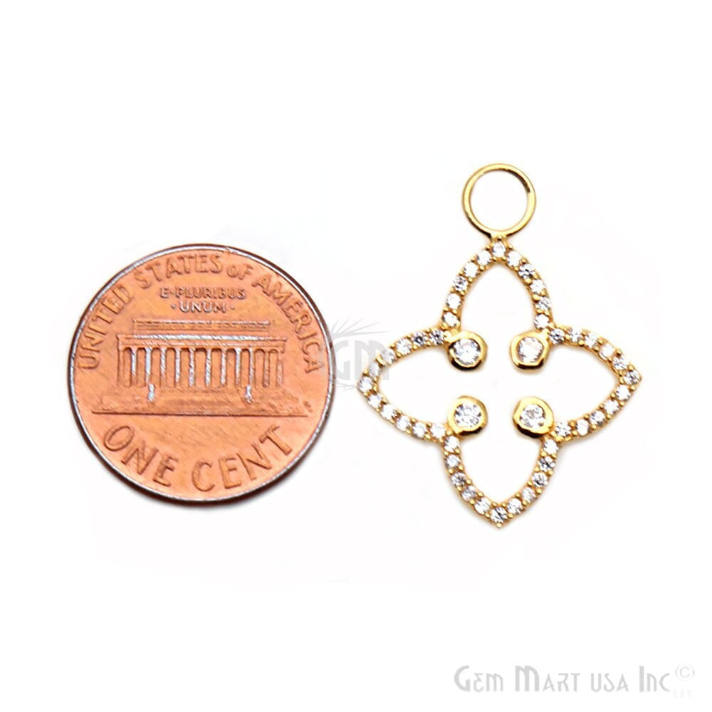 Cubic Zircon Pave 'Clover' Gold Vermeil Charm For Bracelet & Pendants