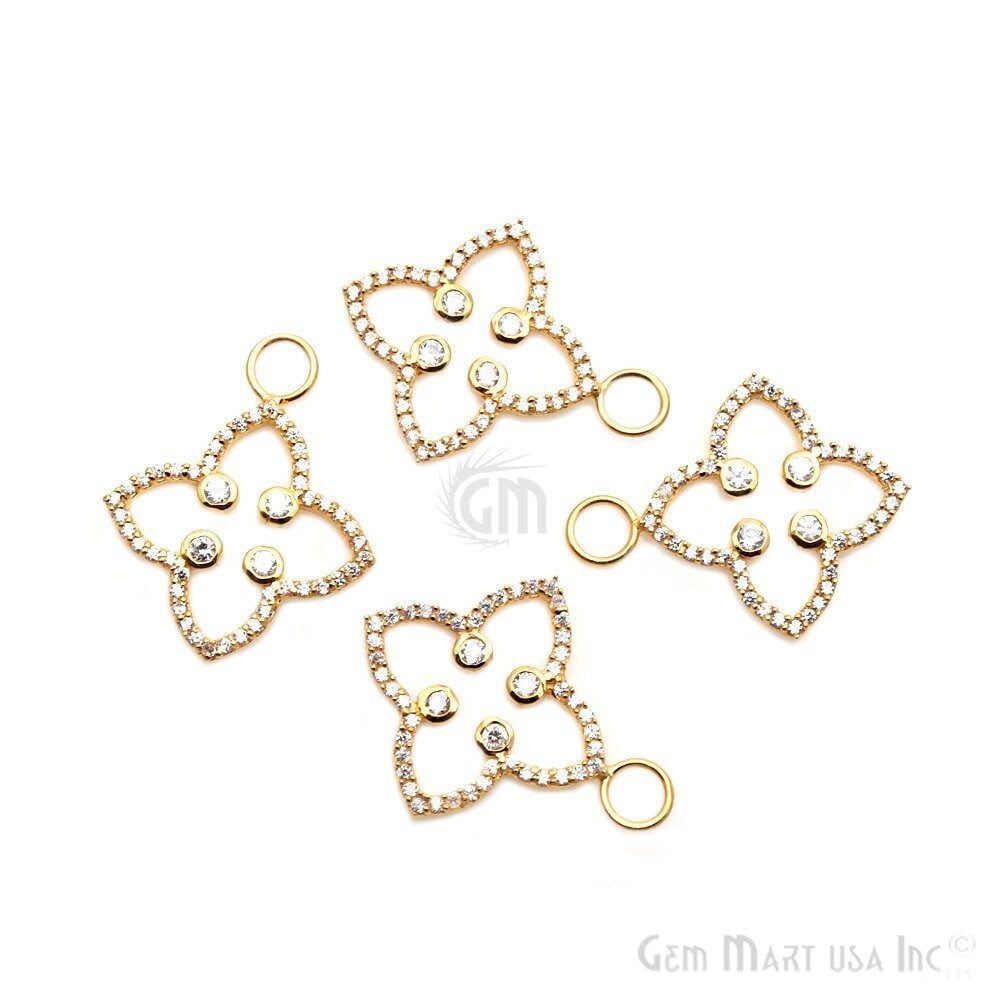Cubic Zircon Pave 'Clover' Gold Vermeil Charm For Bracelet & Pendants
